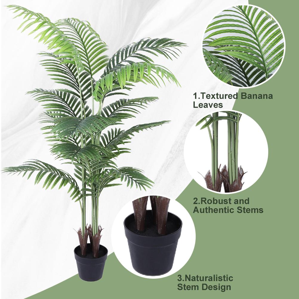 5FT Artificial Palm Tree Faux Areca Palm Plant Dypsis Lutescens Plants In Pot Faux Areca Palm Tree Tropical for Home Decoration