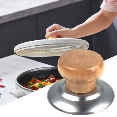 1PC Solid Wood Lid Handle Stainless Steel Pot Twist Pot Cap Anti-scalding Round Wooden Handle Kitchen Pan Replacement Parts