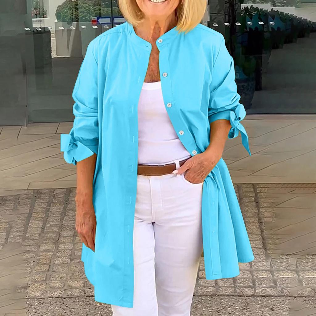 Women's Casual Fashion Solid Color Single Breasted Cardigan Long Sleeved T-Shirt Shirt Jacket