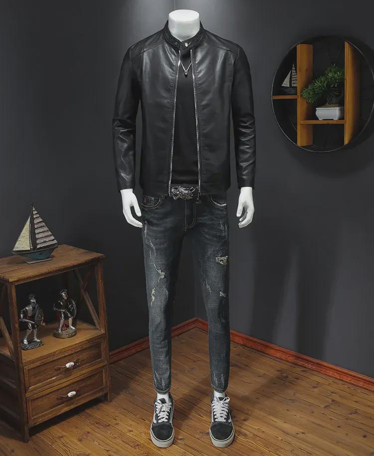 Men's Leather Motorcycle Jacket: Autumn/Winter Casual, Available in Plus Velvet and Thin Styles