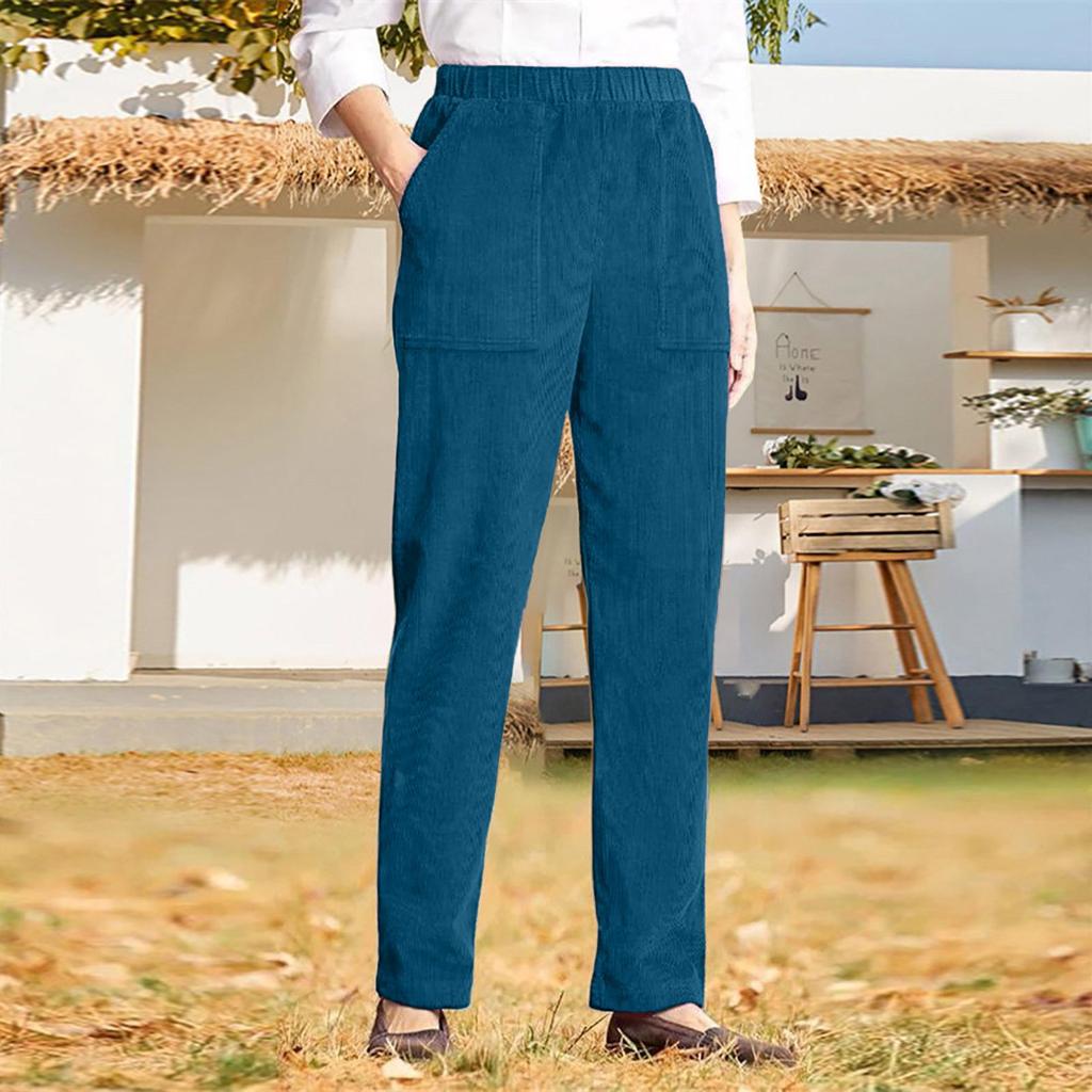 Women's Autumn/Winter Corduroy Elastic Waist Straight-Leg Pants