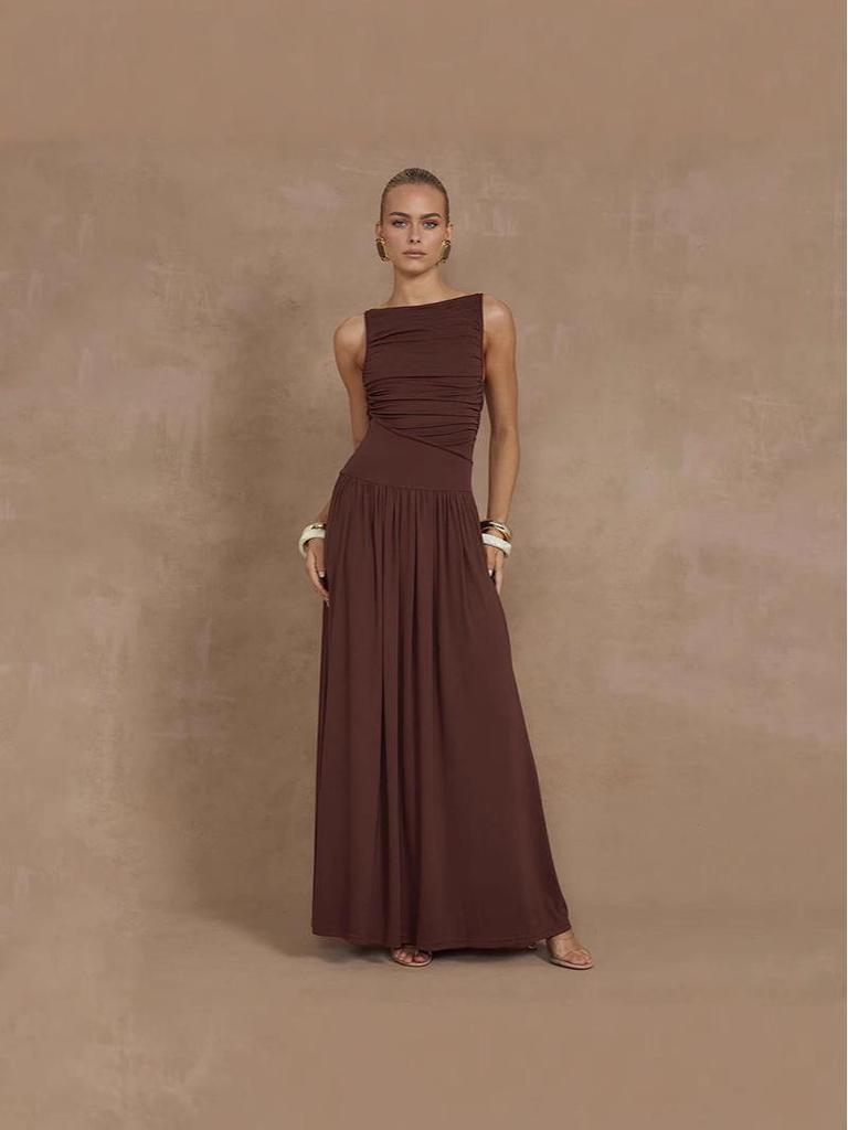 Elegant Solid Color Sleeveless Summer Dress - European & American Style