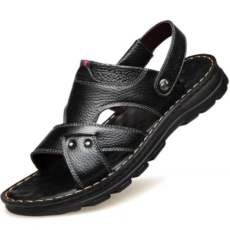 Fashion Summer Men Leather Sandals Genuine Leather Non-slip Men Shoes Slippers Outdoor Thick-soled Beach Shoes Comfor Soft Men Sandalias