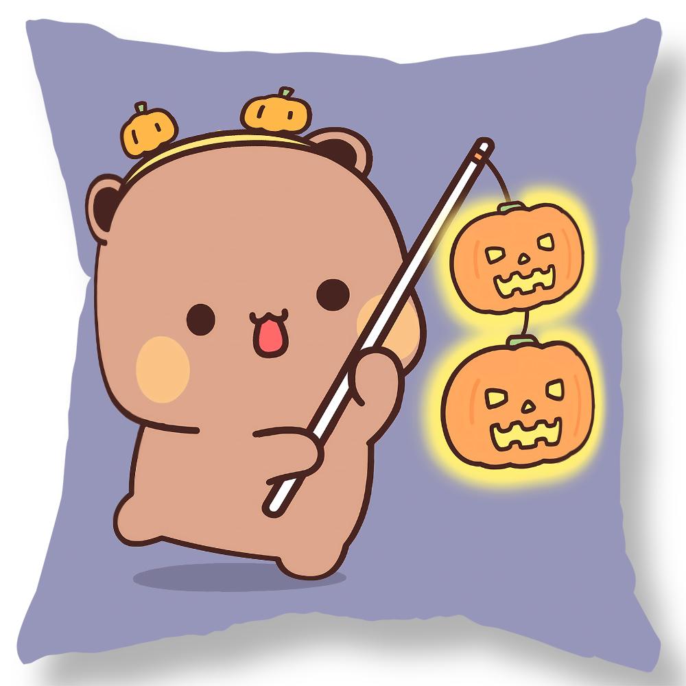 Short plush material pillowcaseBubu Bear Dudu Ball Printed Pillowcase Kawaii Cartoon Anime Sofa Cushion Cover Bedroom Room Pillo
