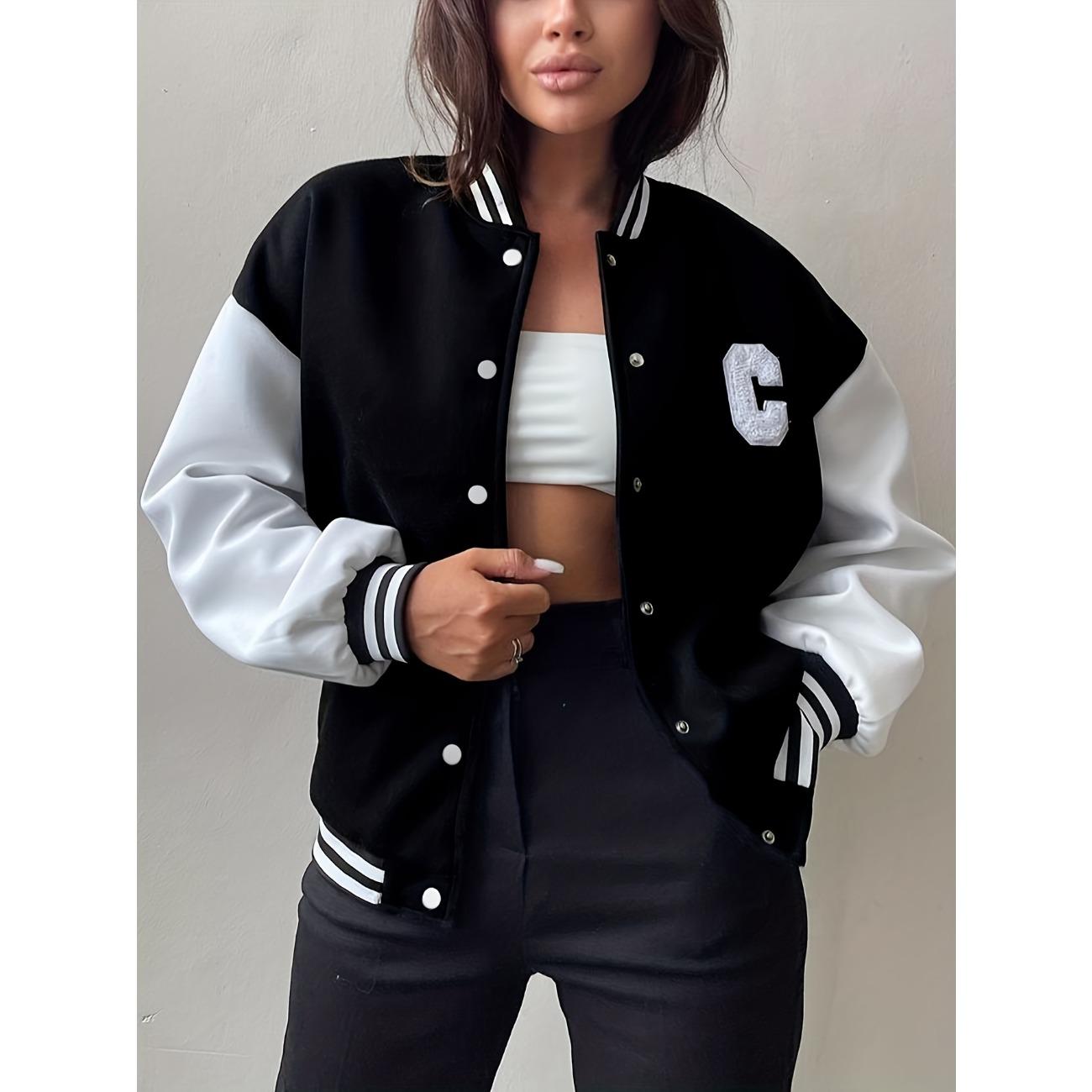 

Куртка университетская Letterman с цветными блоками, универсальная куртка с длинными рукавами и пуговицами спереди, женская одежда S чёрный