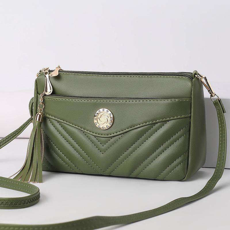 New 2024 Soft Leather Women's Shoulder and Messenger Bag - Multi-layered, Fashionable, Small Square Bag for Middle-aged Moms.