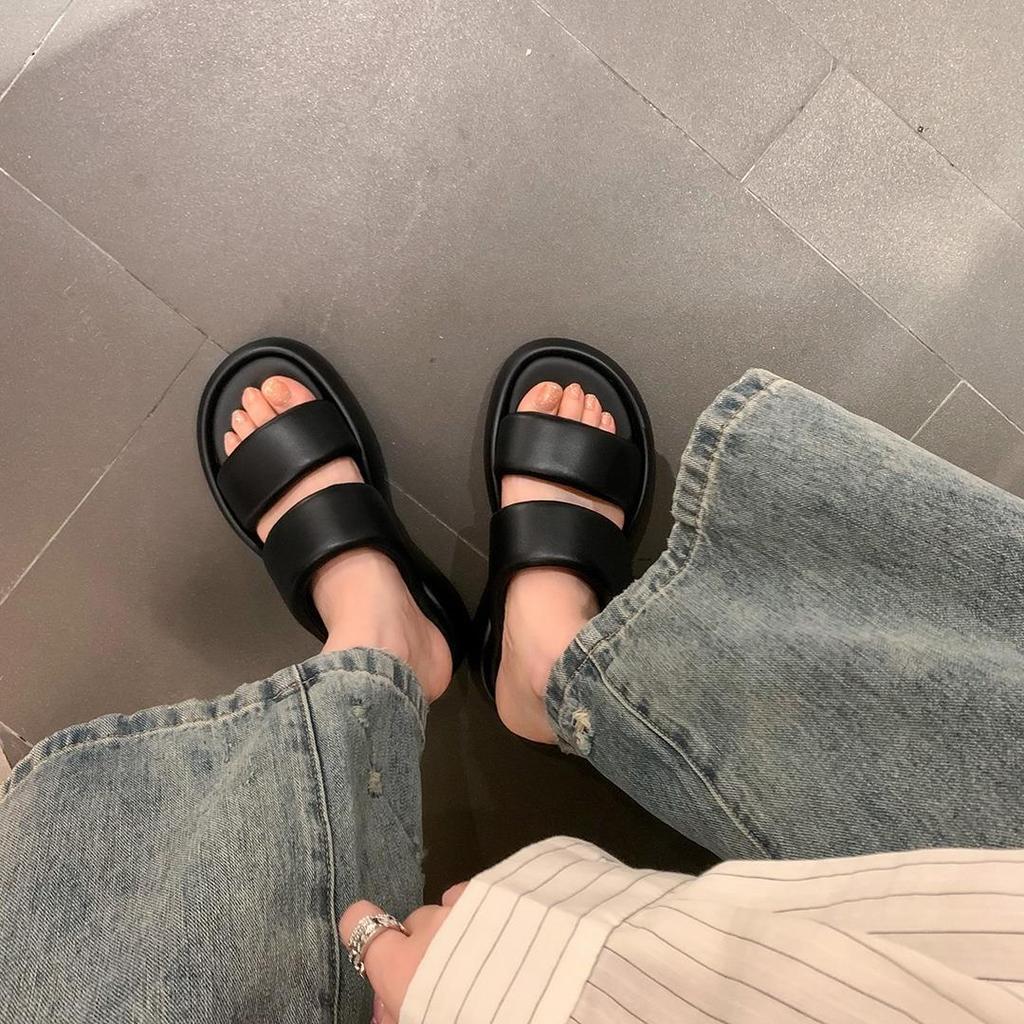 Women's shoes · Cloud bubbles Summer sheepskin double belt bread Casual thick sole heightening slippers Women's sandals