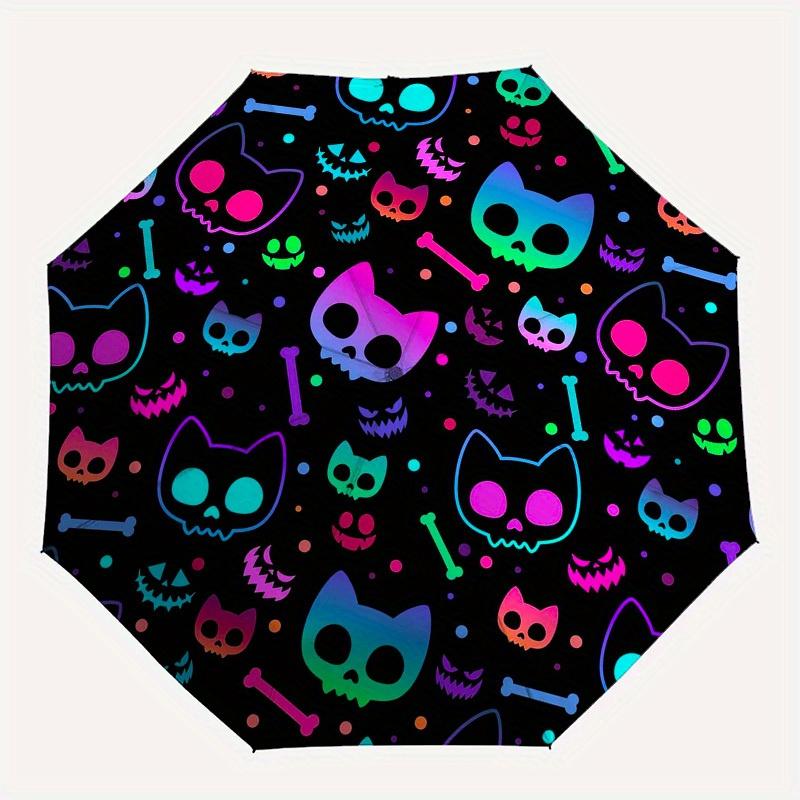 1pc Halloween Skulls Cats Bones Pattern Umbrella with Plastic Handle,Suitable for All Seasons Home Travel Outdoor UmbrellaB1863