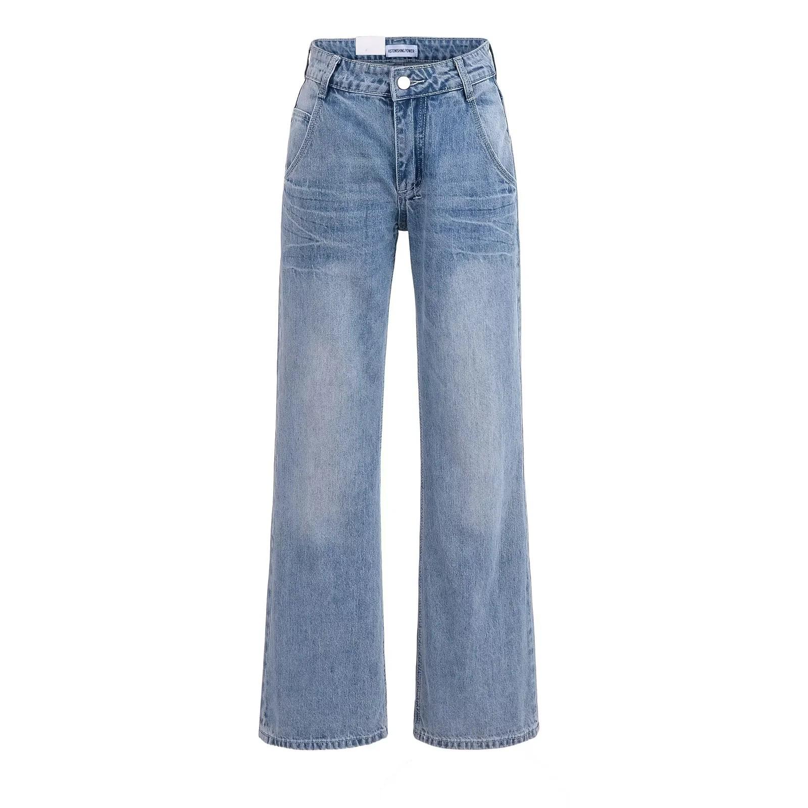 

Женские джинсы 2025 года с низкой посадкой, микро-клеш, американские - Новые весенние брюки свободного кроя, прямые, стройнящие L