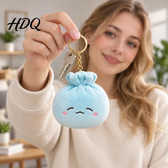Cute Schoolbag Accessory Bun Plush Keychain Soft Macaron Color Bag Charm Stress Charm for Backpacks Relief Toy with Metal Ring And Keys Holiday