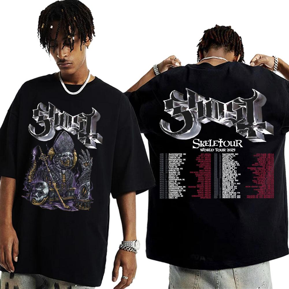 Kapela Ghost Skeletour World Tour 2025 Grafické tričko Pánské Vintage Hip Hop Trendy Cool Trička Ležérní Volné Oversized Tričko