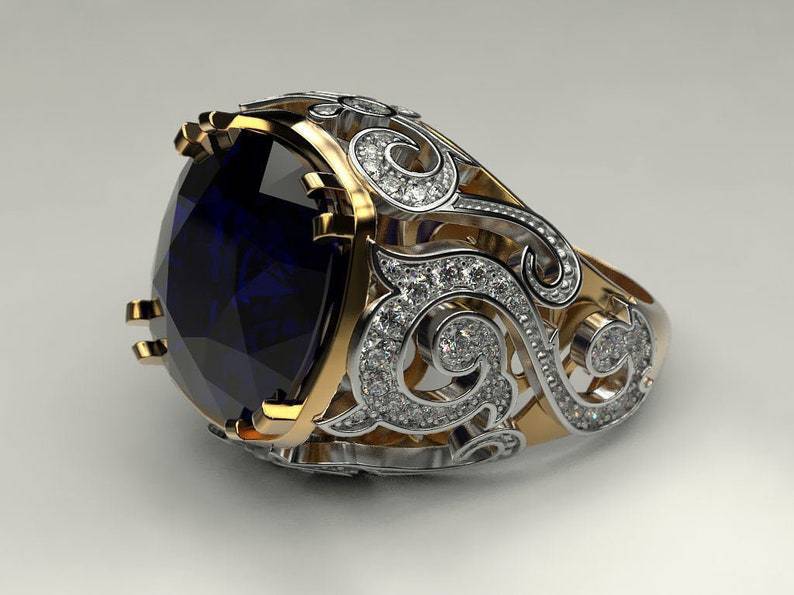 

sapphire blue fat square gemstone two-color pattern luxury high-end copper inlaid zircon ring atmospheric jewelry 10 сапфірове скло синього кольору кольору