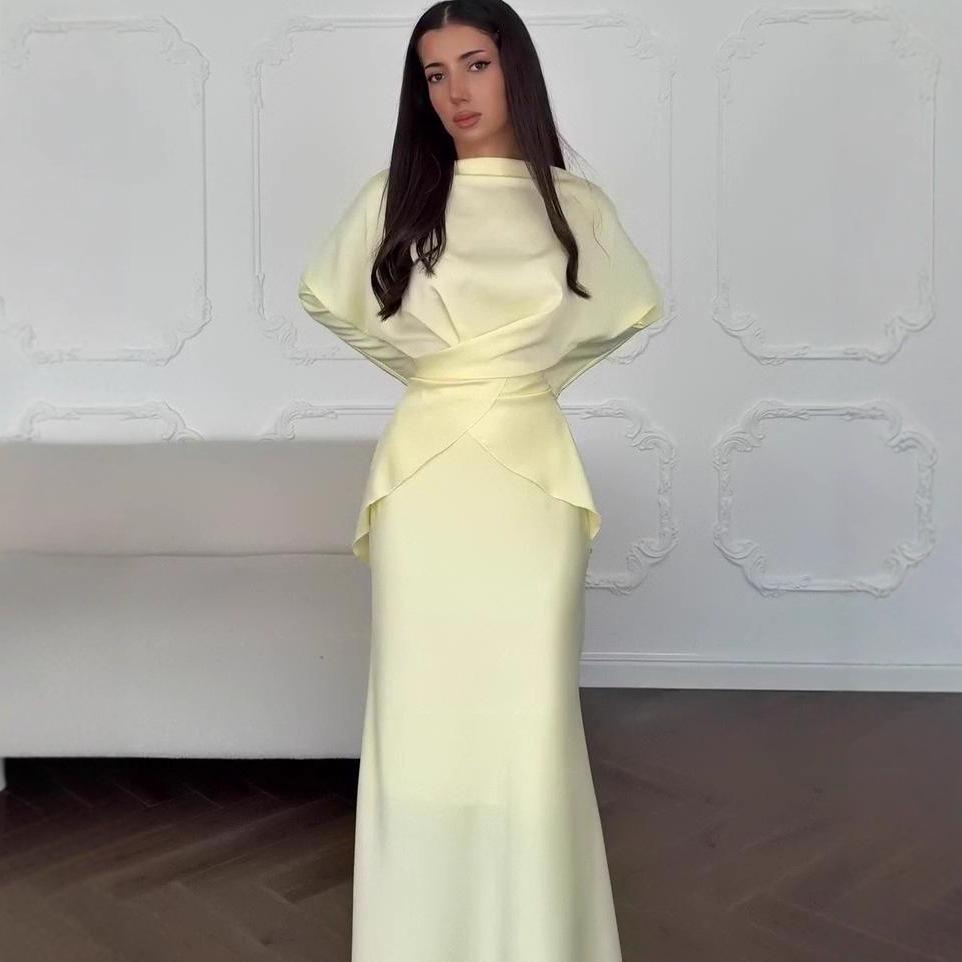 

Женский атласный комплект на одно плечо с завязкой на талии, длинная юбка, осень 2025 XXL жёлтый