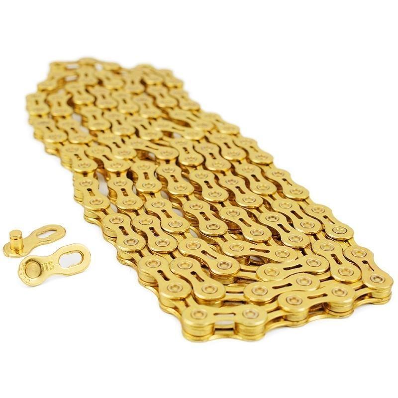 Ultraleichte 9 10 11-Gang-Fahrradkette, halbvoll hohl, 116L, Silber/Gold, Mountain MTB Rennradketten