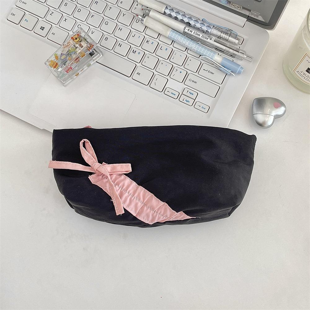 Large Capacity Bowknot Pencil Case Zipper Students Stationery Pouch New Makeup Bag  Women