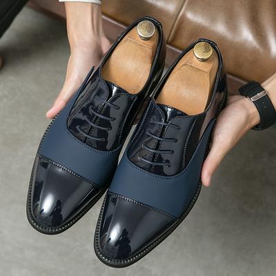 Italian Mens Black Blue Dress Shoes Wedding Genuine Leather Lace Up Mens Oxford Shoes Brogue Classic Business Men Formal Shoes