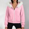 Women's Color Long Sleeve Hooded Zip Up Jacket with Pockets and Faux Collar
