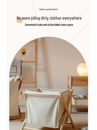 Solid Wood Foldable Laundry Basket for Bedroom and Bathroom Storage