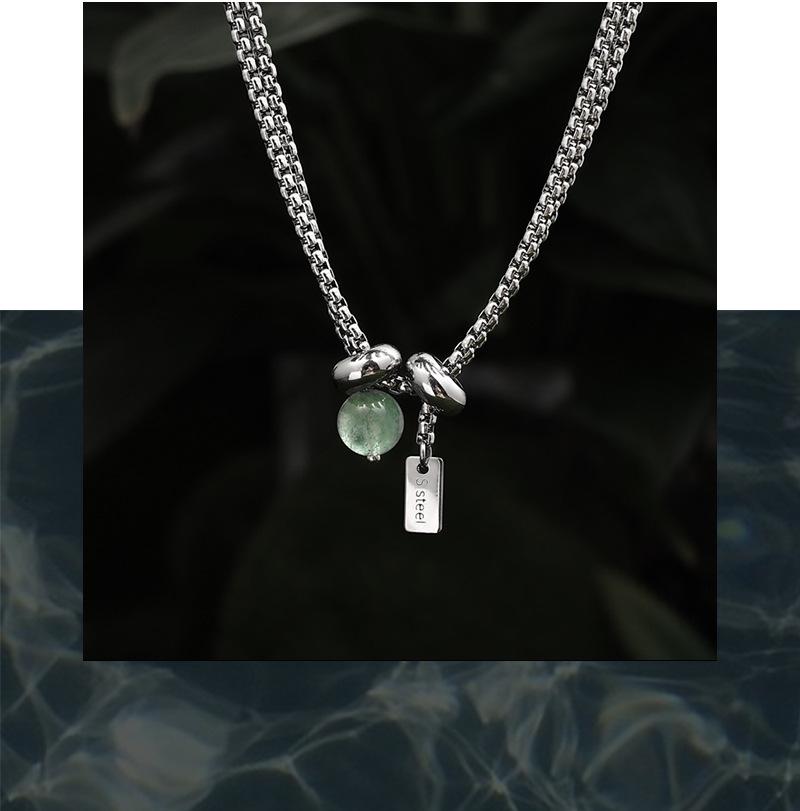Nohara Aoi Trendy Double-Layer Natural Stone Titanium Steel Necklace for Men and Women
