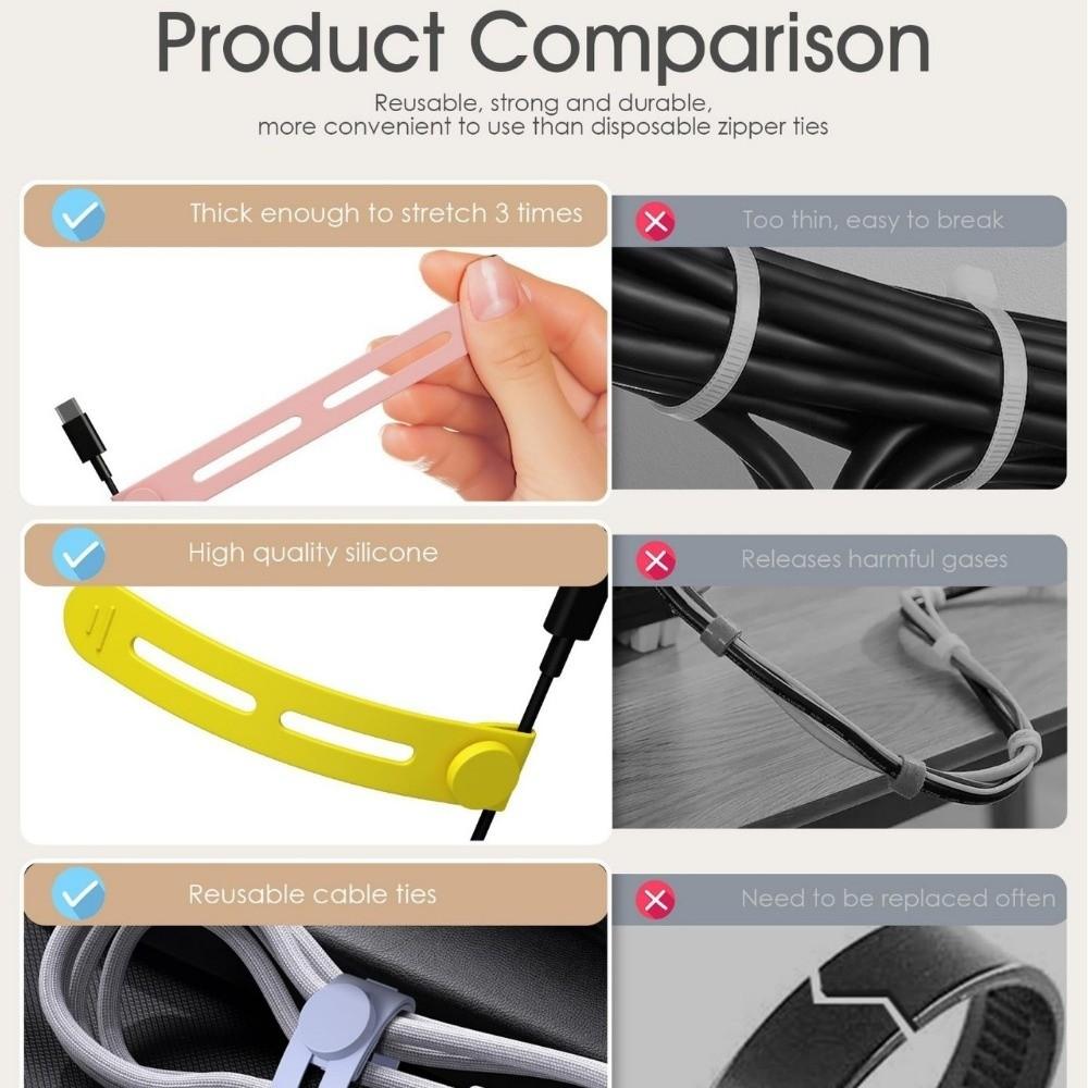 35Pcs Silicone Silicone Cables Ties Flexible Ties Buckle Design Cord Cable Organizer 7 Mixed Colors Reusable Cable Tie Clip