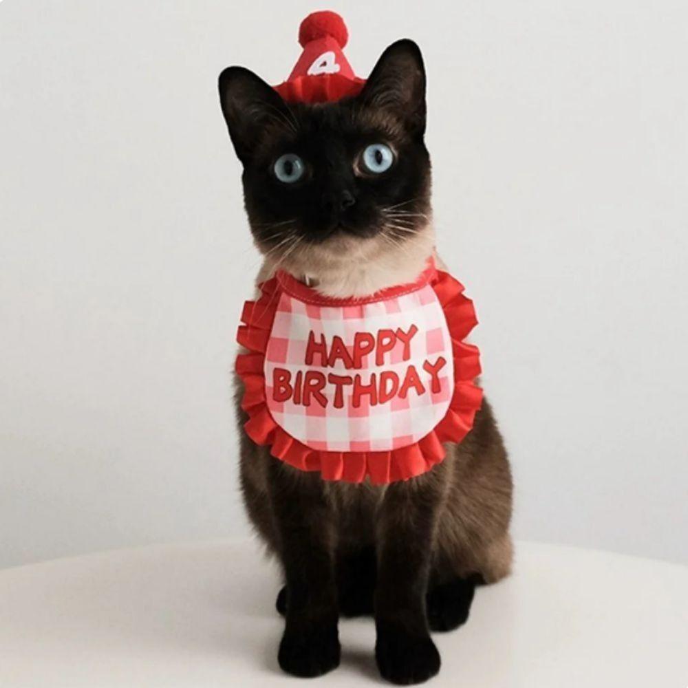 New Pet Bib Cat Birthday Scarf Hat Set Party Dress with Digital Stickers Props Set Cotton Polyester Dress Up Ornaments