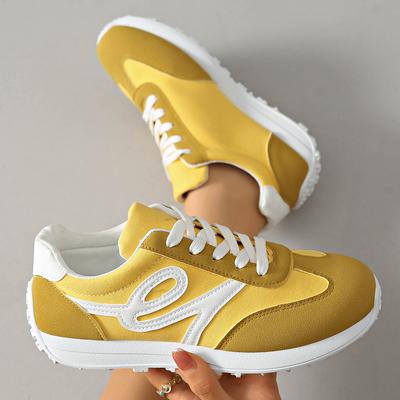 Fashion Striped Women's Lightweight Sneakers Soft Sole Non Slip Casual Sports Shoes Woman Spring Autumn Lace Up Yellow Sneakers