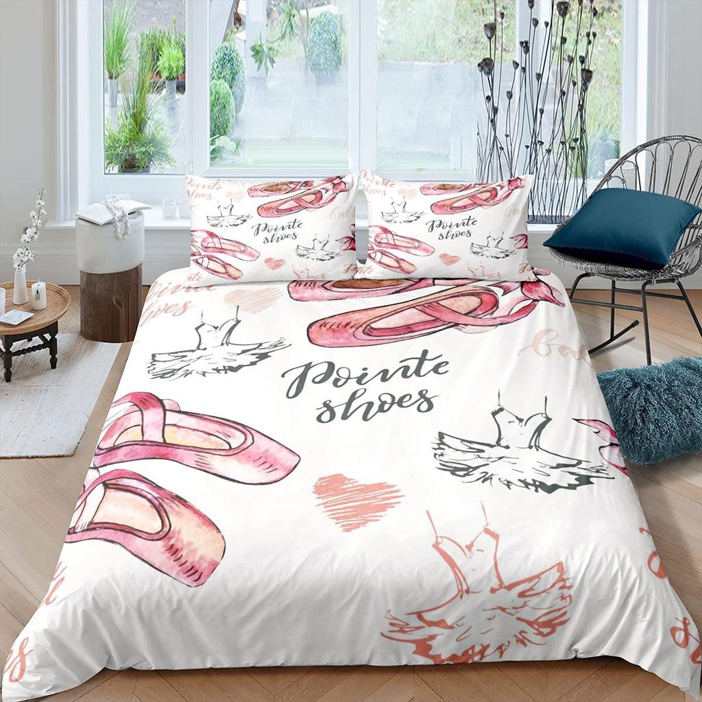 Art Duvet Cover Set Female Ballet Dancers Performing Arts Black Silhouettes Illustration Design Bedding Set with 2 Pillowcases