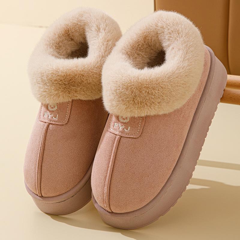 Cotton Slippers, Autumn and Winter Women's Home Bag, Postpartum Thick Soled Warm Couple with Fleece, Outdoor Snow Boots for Men