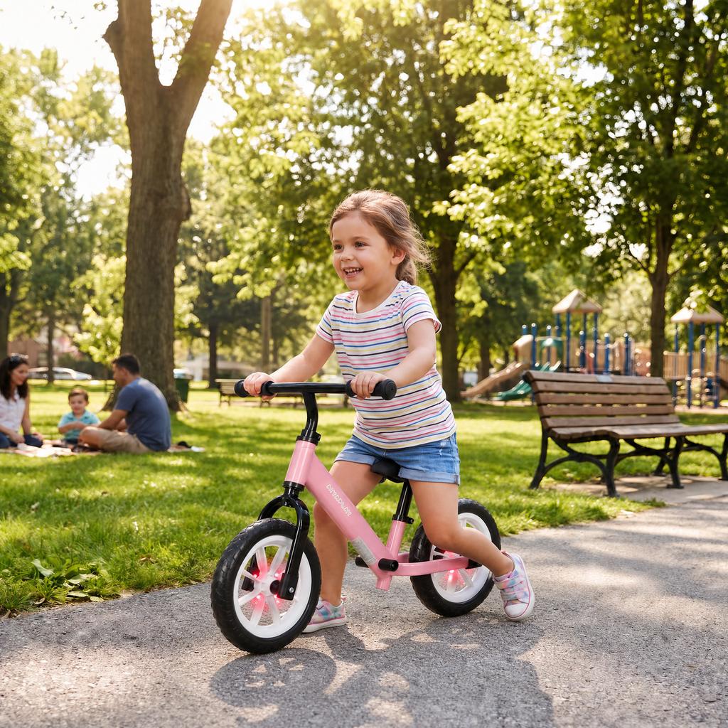 11.2" Balance Bike for 2-5 Years, Toddler Bike with Lighting Wheels, Adjustable Seat & Handlebar, 360 Degrees Steering, Pink