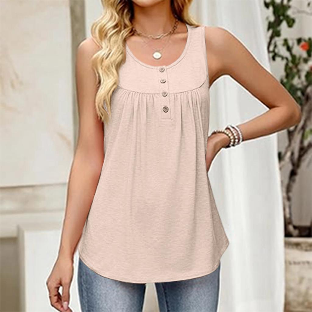 Modisches, einfarbiges, ärmelloses Damen-Westtop mit Rundhalsausschnitt und Knopfdekoration, geeignet für Innen- und Außenbekleidung.