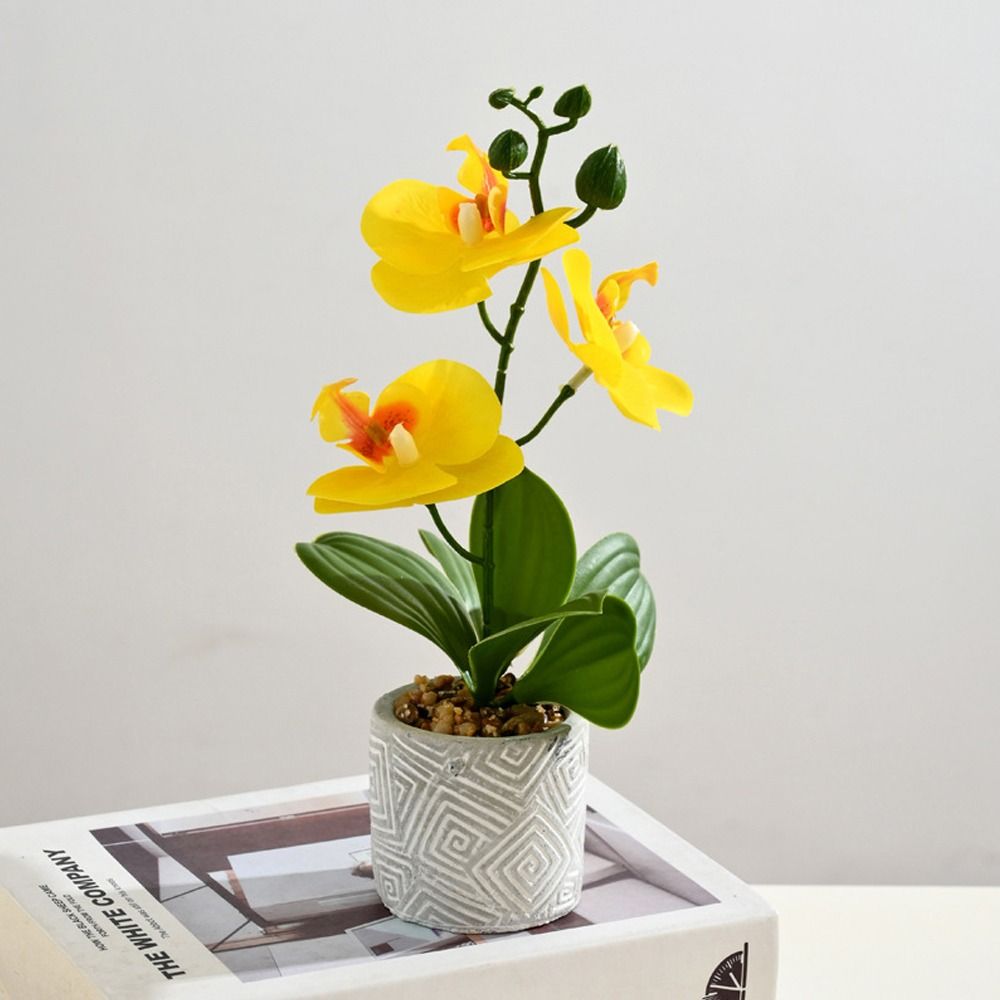 3 Heads Artificial Orchid Flower Advanced Fake Phalaenopsis Bonsai  Party Decor