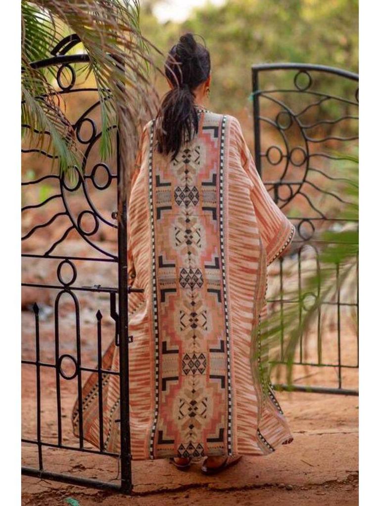 Viskos Geometriskt Tryck Lös Strandkofta Bikiniöverdel Baddräkt Ytterkläder