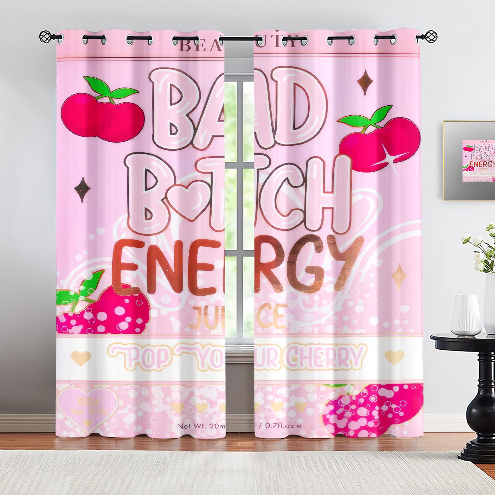

2Pcs Y2K Bad Girl Energy Blackout Curtain for Girls Bedroom Thermal Insulated Grommet Window Drapes Living Room Decoration 213x160cm-2PC