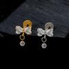 Right Grand ASTM F136 Titanium Bow Dangle CZ Piercing Labret Stud 16G Flat Back Helix Tragus Cartilage Earring Bridal Jewelry