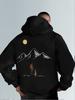 With Mountain Graphic Back Print Ed for Hiking Camping Everyday Lightw Outdoor F Layering250g Heavyweight Pullover with Pocket Adj