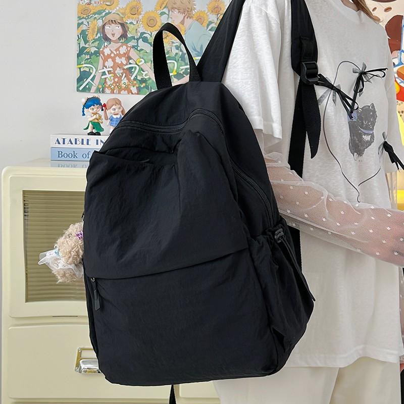 Schoolbag: Korean-style casual lightweight backpack, large capacity Harajuku backpack, solid color, minimalist, student, high aesthetic value