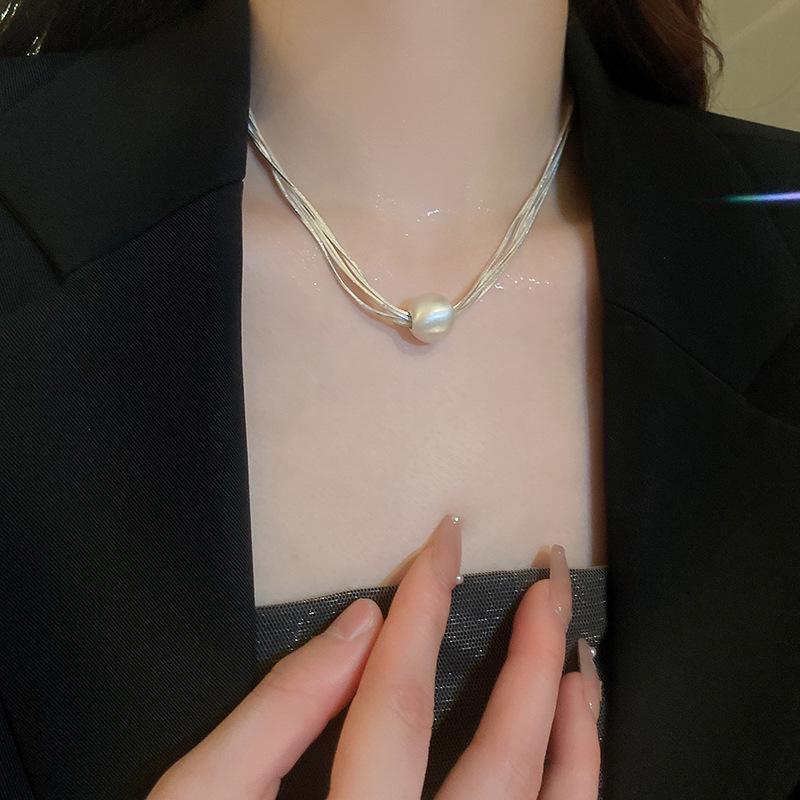 Minimalist Faux Pearl Multi-Layer Choker Necklace – Elegant Clavicle Chain Jewelry for Women