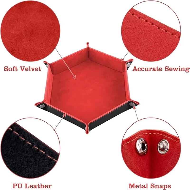 Rollende Faltbare Sechseckige Würfelspiel Aufbewahrungstablett Halter Doppelseitige Dicke PU-Leder&Samt Würfelmatte Bürobedarf