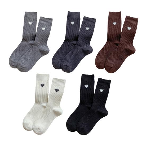 Women's Heart Pattern Mid Calf Crew Socks Ribbed Knit Boot Socks Fall Casual Soft Cozy Socks for Women Girls