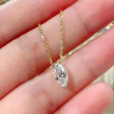 Huitan Shiny Marquise CZ Pendant Necklace with Gold Color Chain Simple Stylish Jewelry for Wedding Women Exquisite Accessories