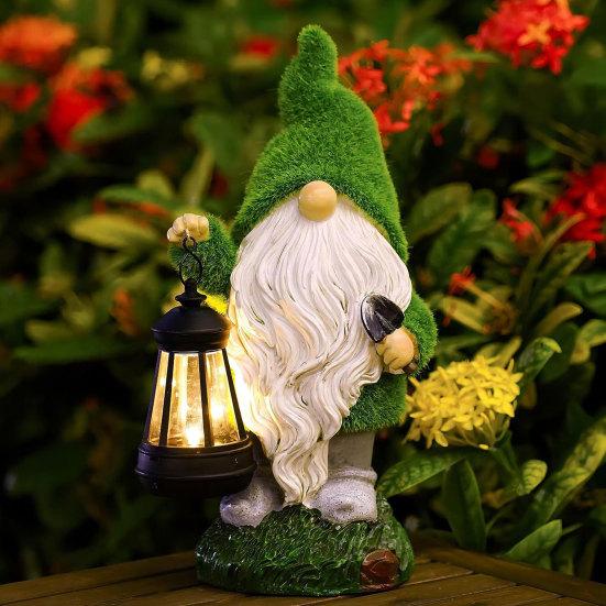 Luce Solare da Giardino Gnomo, Statua di Gnomo da Esterno con Lanterna, Lampada Solare Impermeabile a Forma di Gnomo per Cortile, Patio, Prato, Terrazza