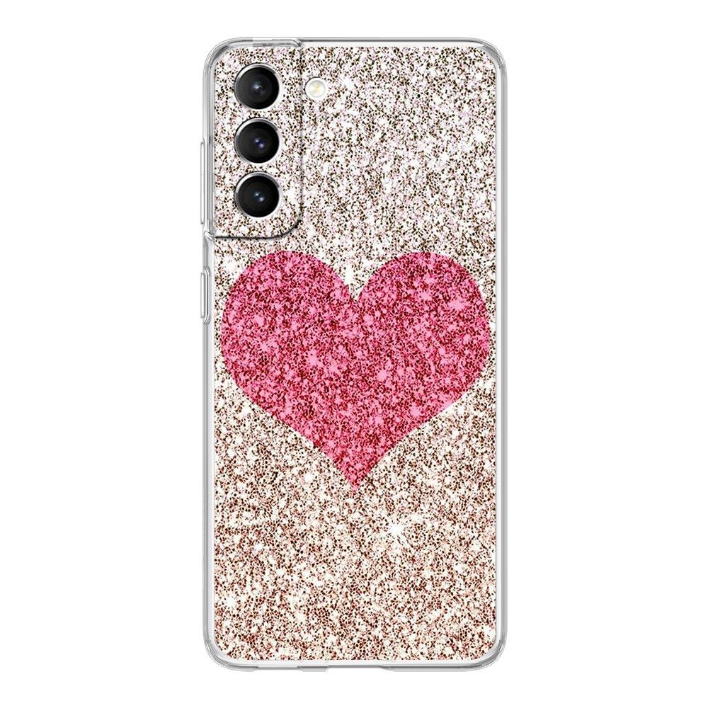 Gold Pink Rose Glitter Hearts Clear Phone Case For Samsung Galaxy S23 S22 5G S20 Ultra S21 FE 5G S10E S9 S8 S10 Plus Soft Cover