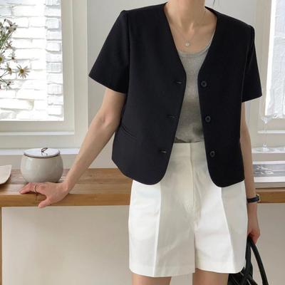 French Style V-Neck Short-Sleeve Blazer