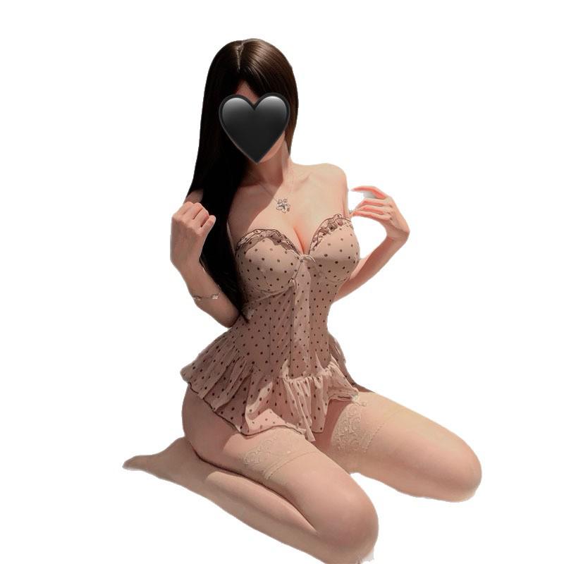 2026 Sexy Polka Dot Nightgown & Push-Up Corset Set with Steel Boning