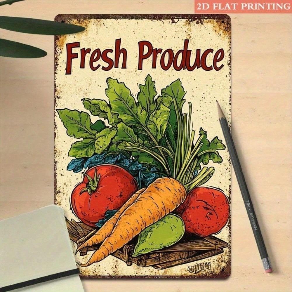 Metal Poster Farmhouse Vegetables Fruits Vintage 8x12 Inch Kitchen Wall Decor
