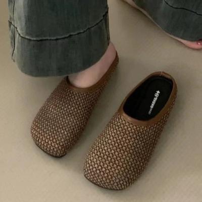 Ladies Shoes On Sale 2024 New Closed Toe Women Slippers Autumn Square Toe Mixed Colors Outdoor Flat Casual Comfortable Slippers