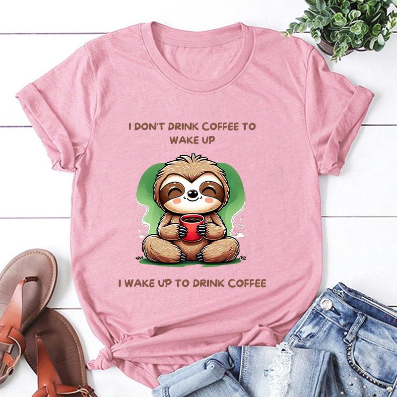Sloth I DonT Drink Coffee To Wake Up Cartoon Printed TShirts Women Summer Casual TShirts O Neck ShortSleeved Clothing