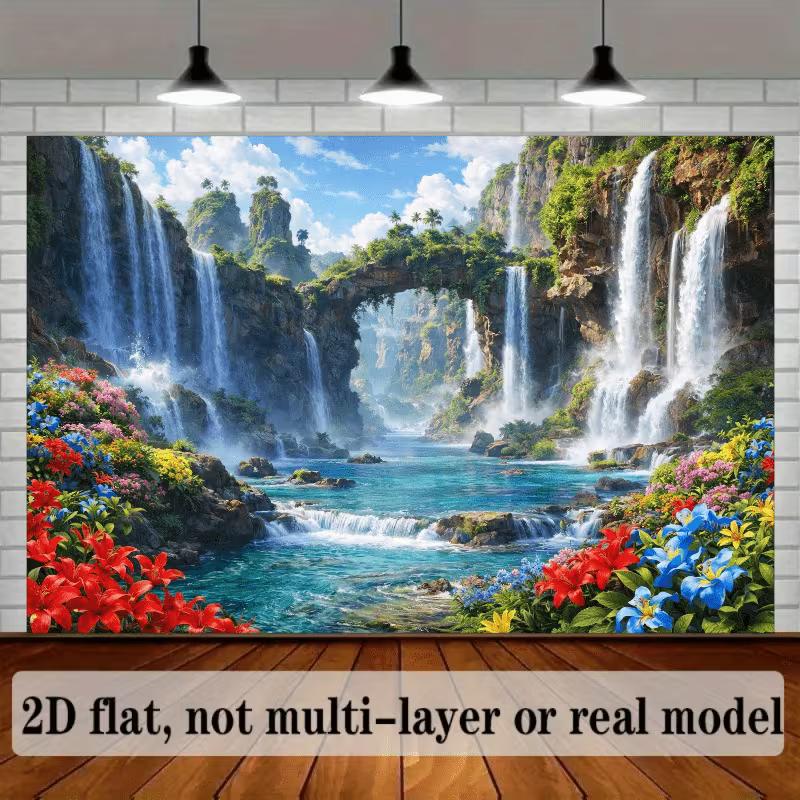 2D Exotic Waterfall Backdrop Tropical Forest River Nature Photo Booth Banner