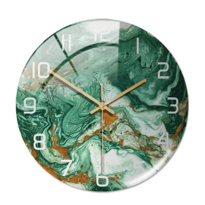 Wall Clock New Listing Round Marble Three-Dimensional Clock Home Decorations For Living Room Kitchen Bedroom And Office 30CM