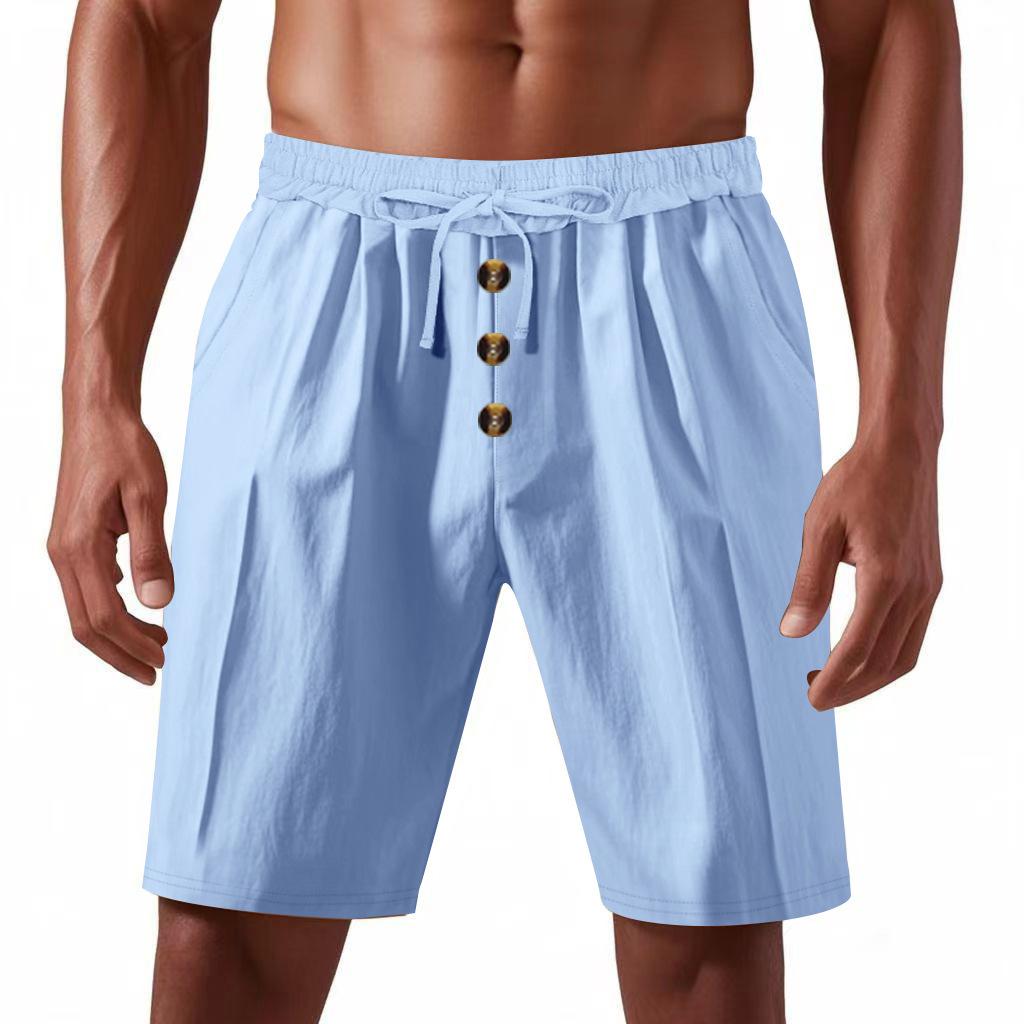 Men's Relaxed-Fit Linen Beach Casual Washed Button-Fly Athletic Shorts